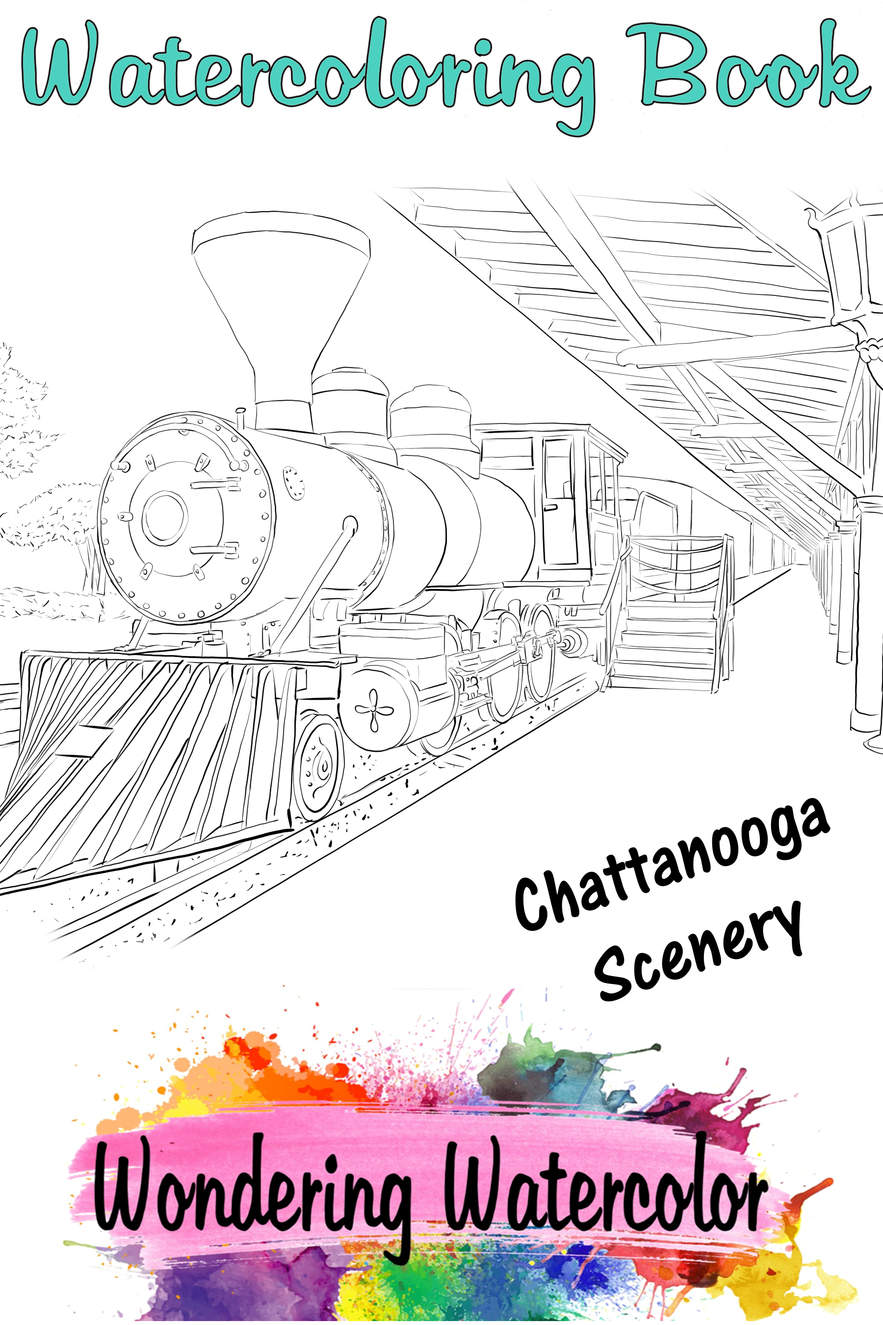 watercolor coloring book with theme of Chattanooga scenery cover page