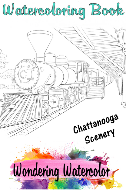 watercolor coloring book with theme of Chattanooga scenery cover page