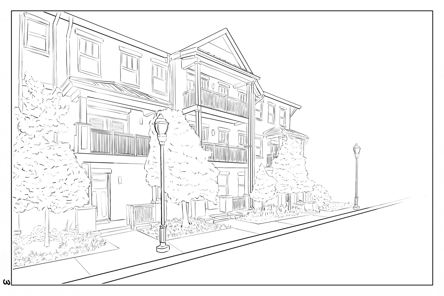 Downtown Chattanooga Cherry street apartments watercolor coloring book page, 140lbs cold pressed watercolor paper