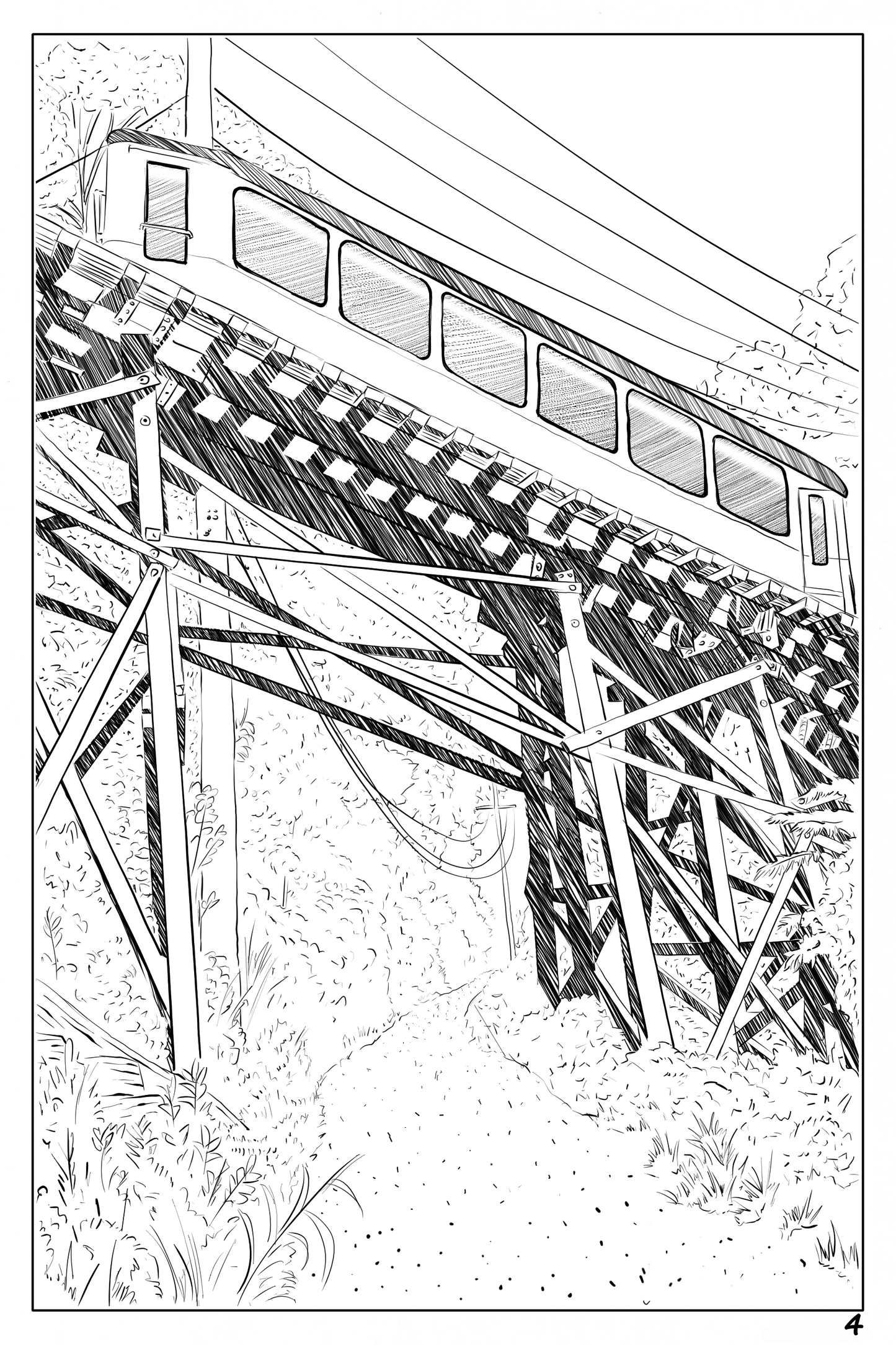 Watercolor coloring page of the Incline Railway  on Lookout mountain, 140lbs cold pressed watercolor paper
