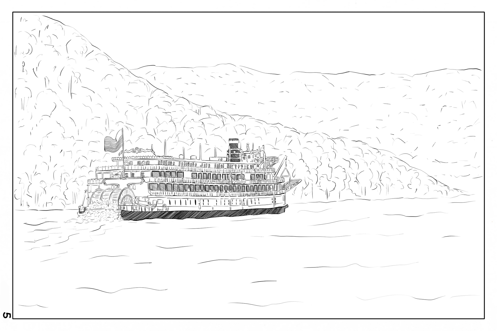 Watercolor coloring page of the Southern Belle in Chattanooga Tennessee, 140lbs cold pressed watercolor paper