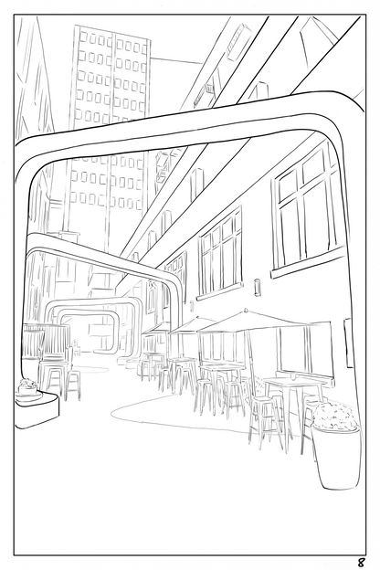 Watercolor Coloring Book Page of Downtown Chattanooga Cooper's Alley, 140lbs cold pressed watercolor paper page