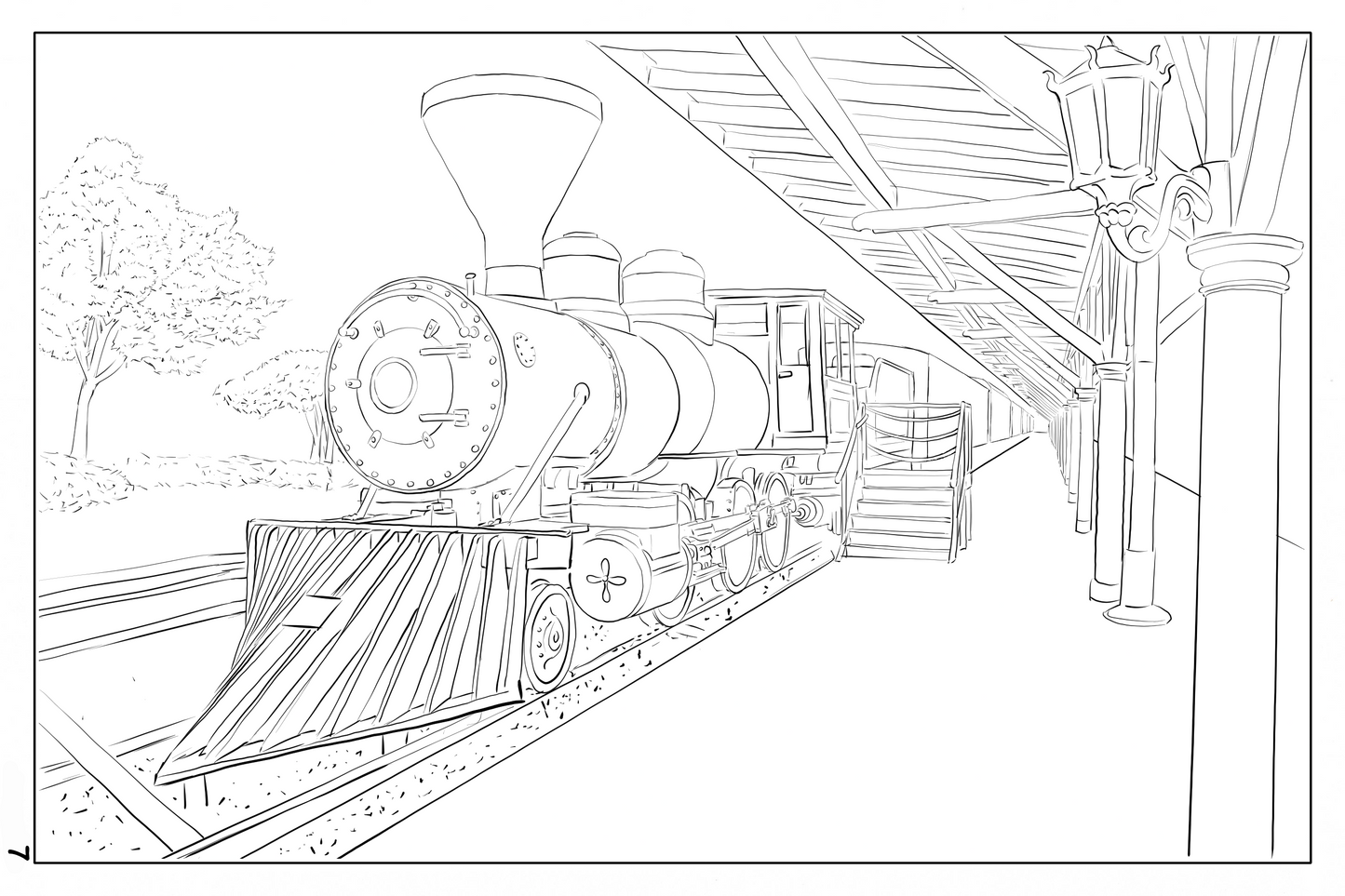 Watercolor Coloring Book page, Chattanooga Choo Choo, 140lbs cold pressed watercolor paper