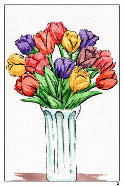 watercolor flower painting of a bouquet of tulips 