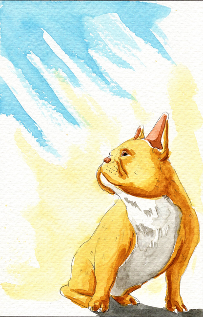 Watercolor painting of a cute French Bulldog