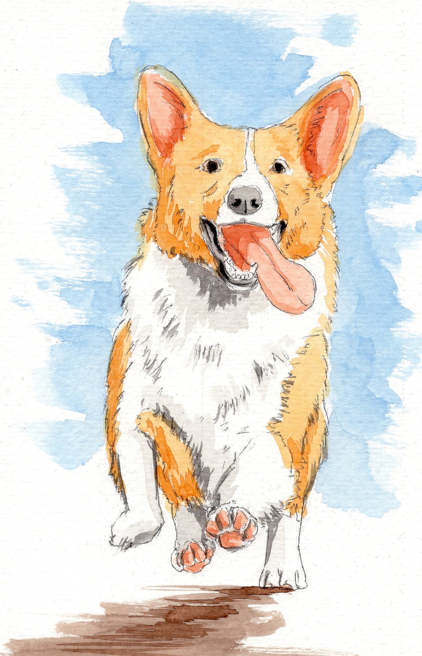 Watercolor painting of a Corgi 