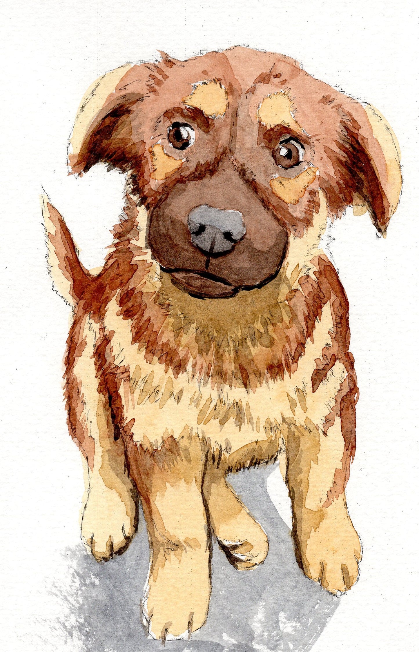 Watercolor painting of a German Shepherd puppy 